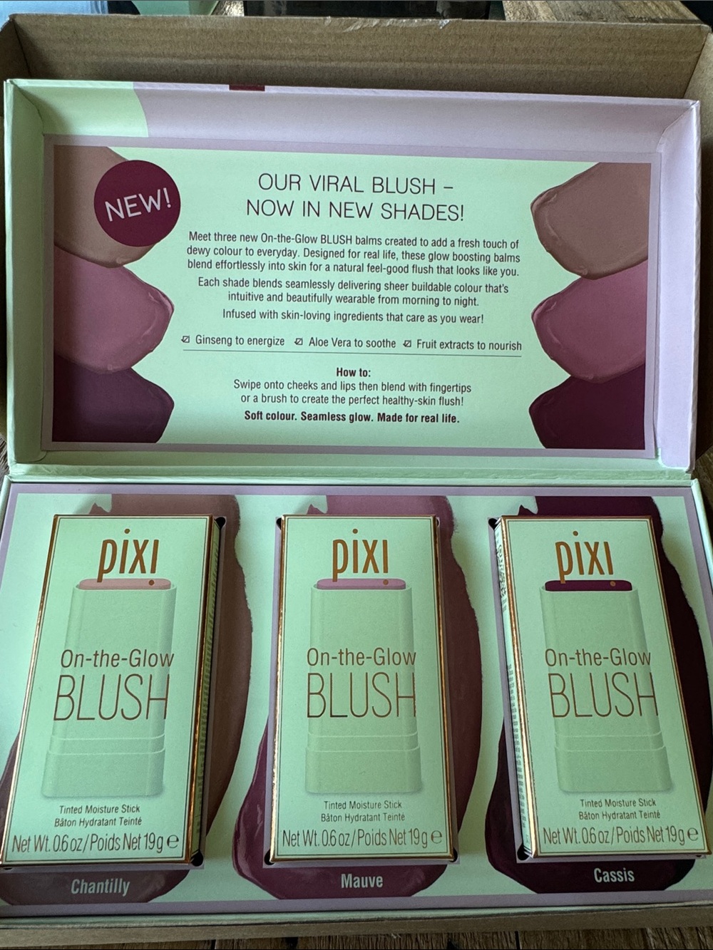UNOPENED Pixi On-the-Glow Blush Trio — Chantilly, Mauve, Cassis